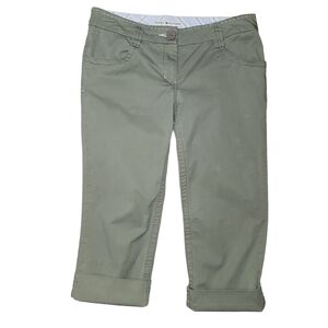 Tommy Hilfiger Cuffed Green Capri Pants Women Size 2 Stretch Button Flap Pockets
